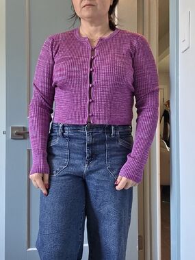 Ramy Brook Ribbed Cropped Cardigan in Bright Purple